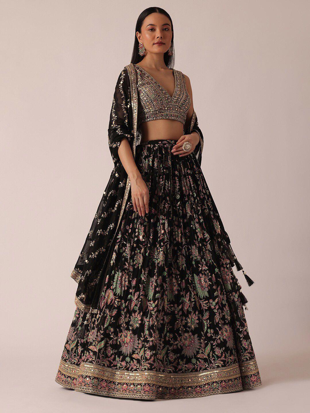 kalki fashion black embroidered ready to wear lehenga & blouse with dupatta