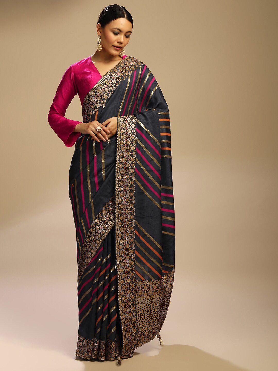 kalki fashion dola silk woven diagonal striped saree
