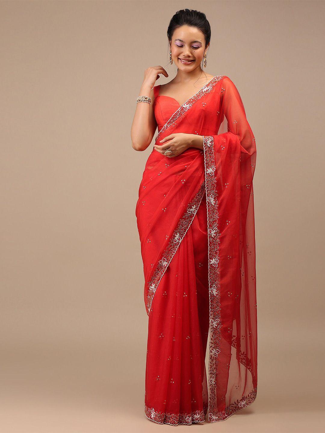 kalki fashion embellished bead work organza saree