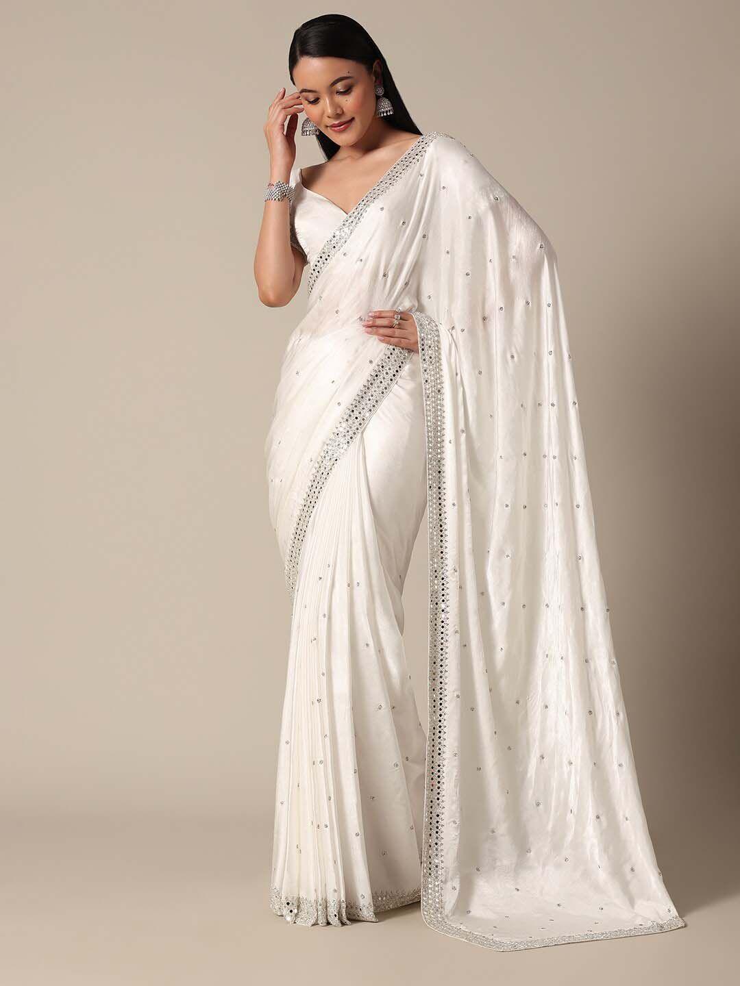 kalki fashion embellished mirror work organza saree