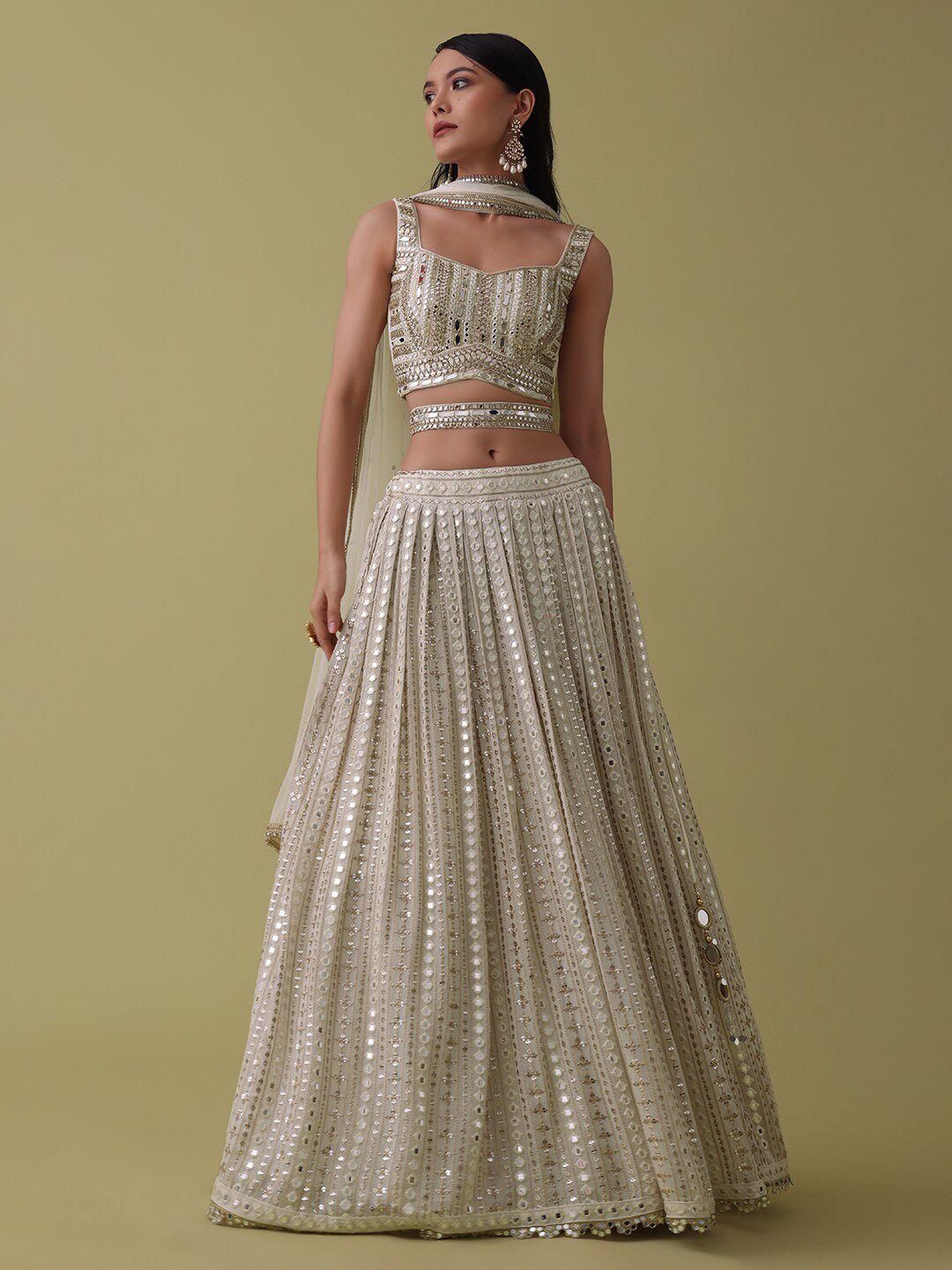 kalki fashion embellished v-neck mirror work ready to wear lehenga & blouse with dupatta