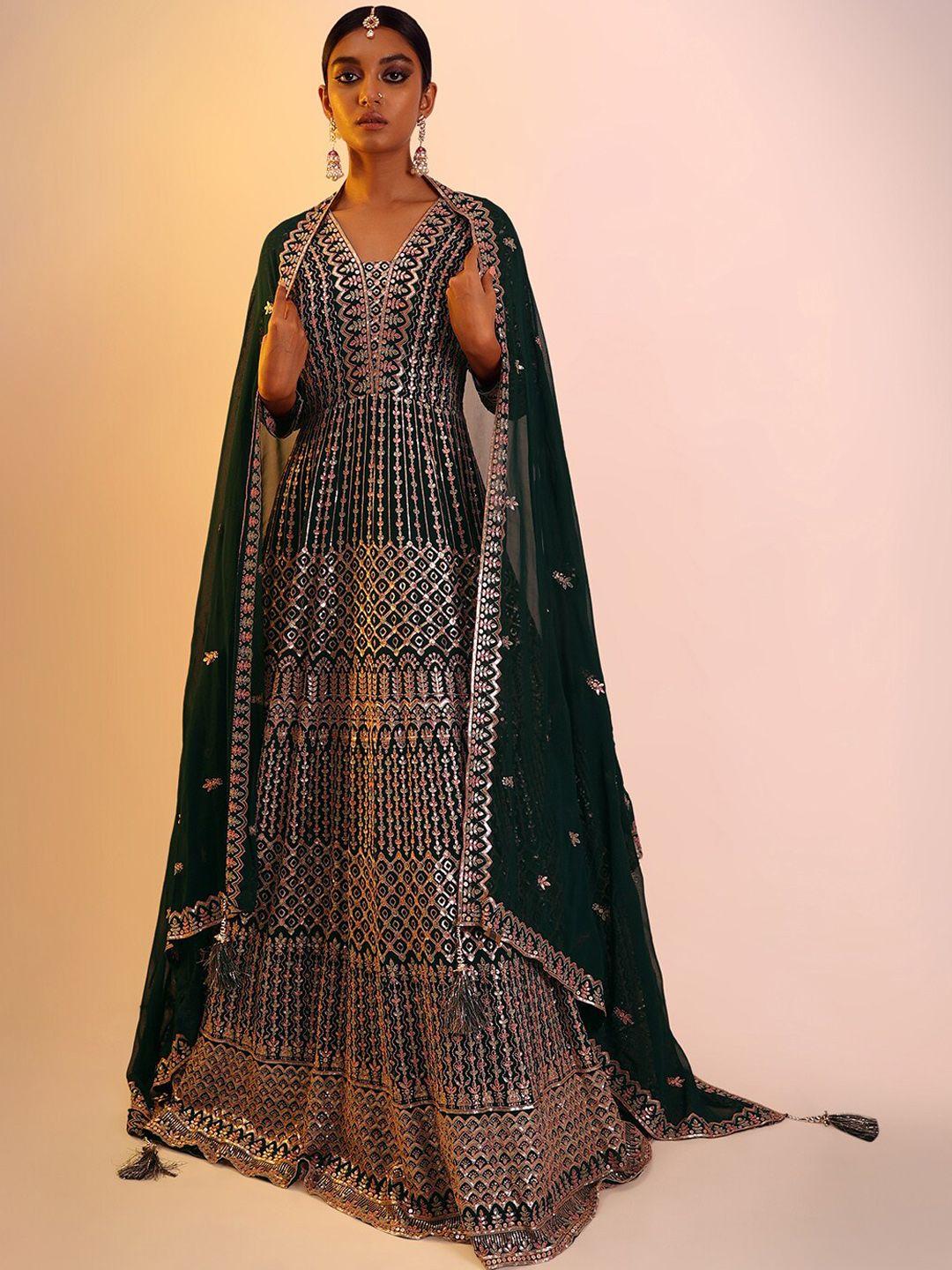 kalki fashion embroidered v neck sequinned a-line ethnic dress