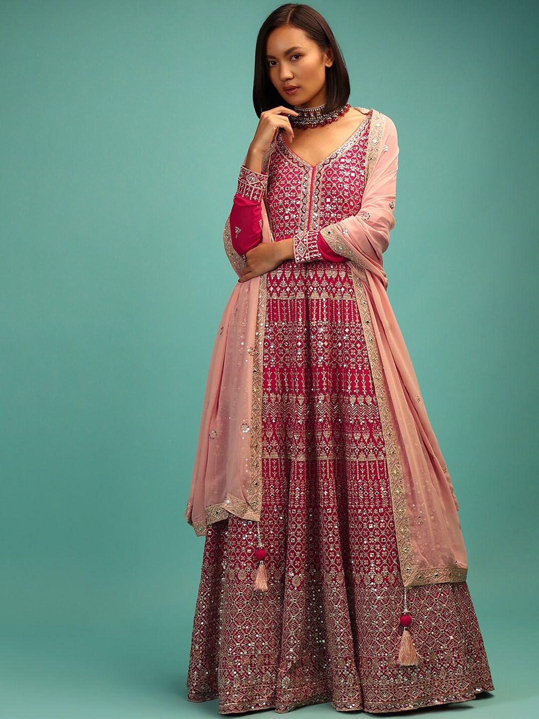 kalki fashion ethnic motifs embellished georgette ethnic dress with dupatta