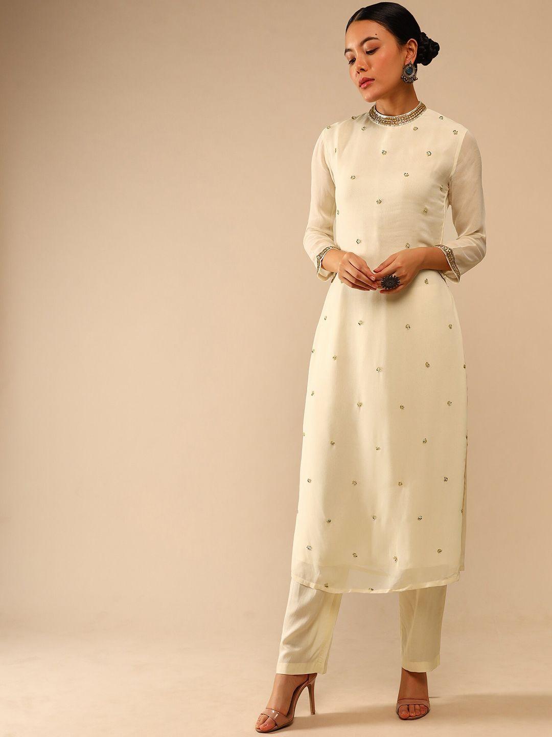 kalki fashion ethnic motifs embroidered beads and stones kurta with trousers