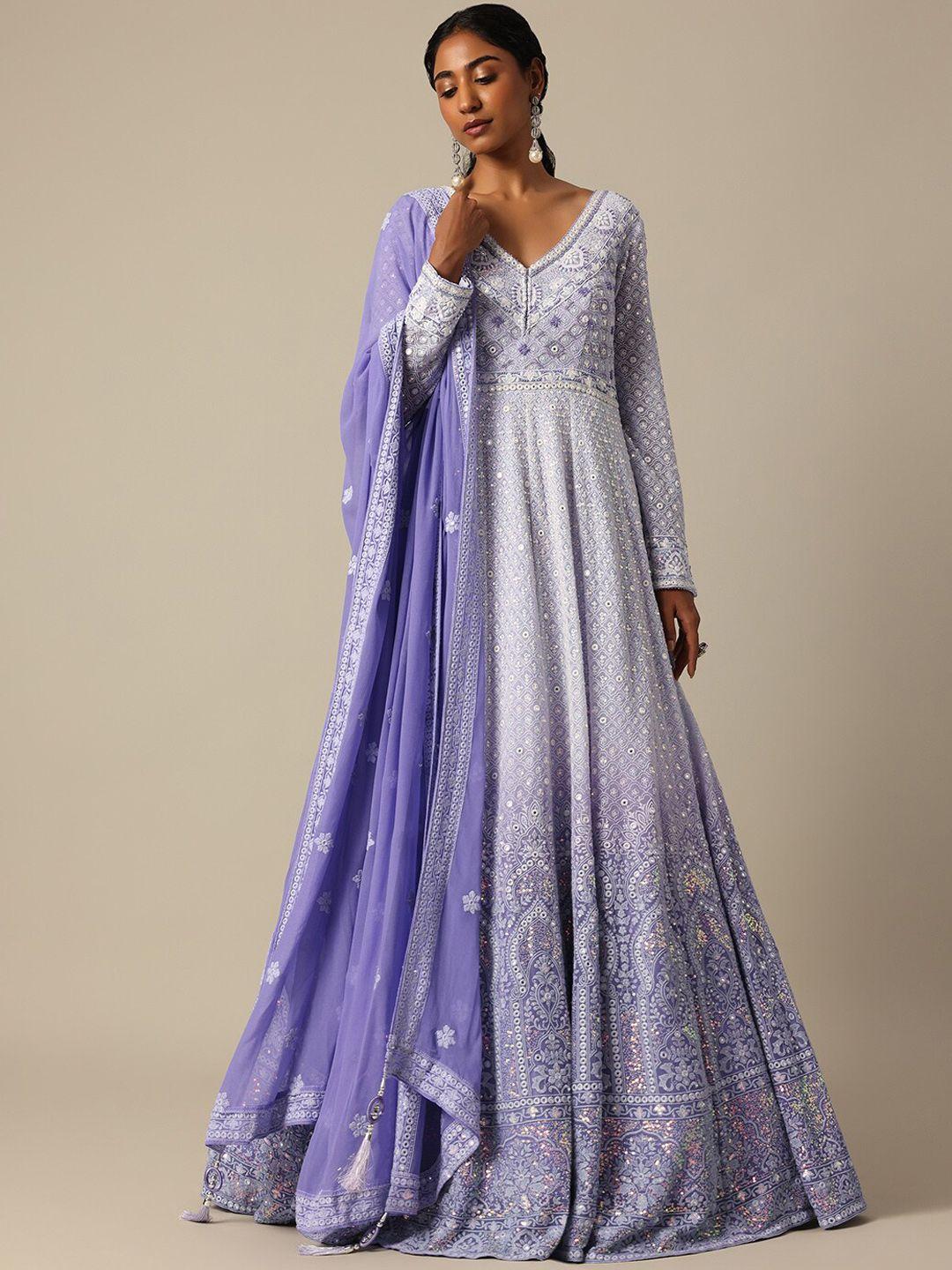 kalki fashion ethnic motifs embroidered embellished detail maxi ethnic dress with dupatta