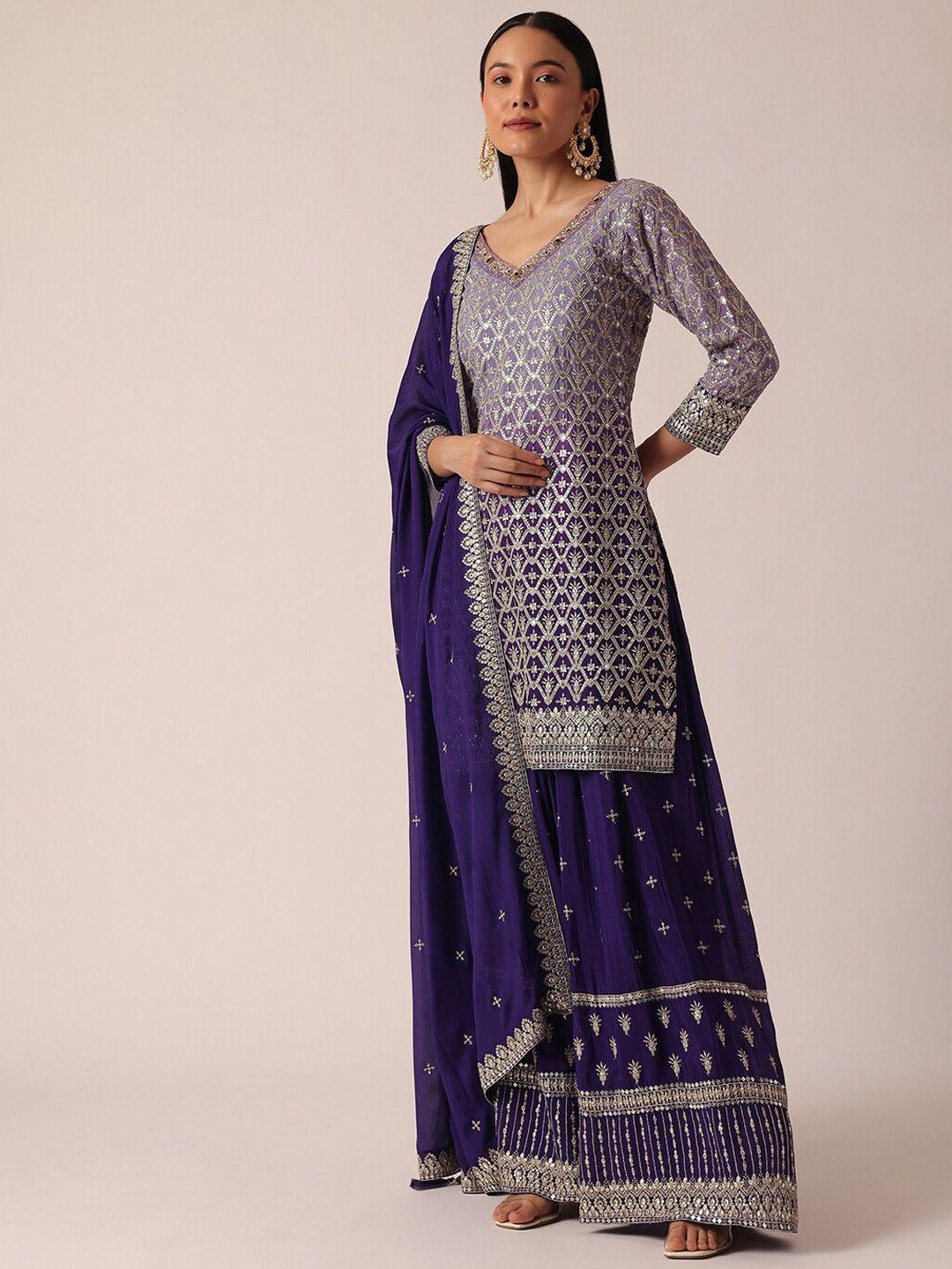kalki fashion ethnic motifs embroidered sequinned kurti with palazzos & with dupatta