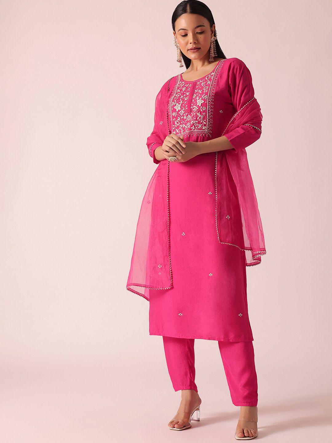 kalki fashion ethnic motifs embroidered straight kurta & trouser with dupatta