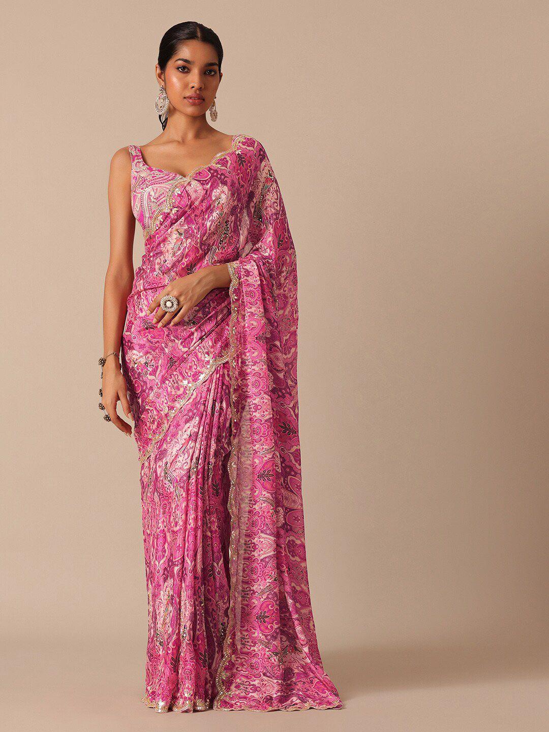 kalki fashion ethnic motifs printed beads & stones satin saree