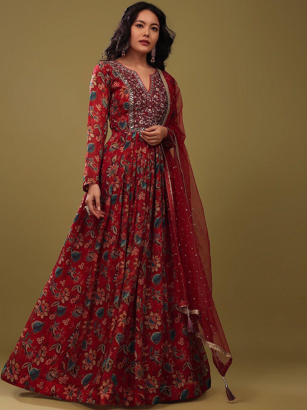 kalki fashion ethnic motifs printed embellished detail ethnic dress with dupatta