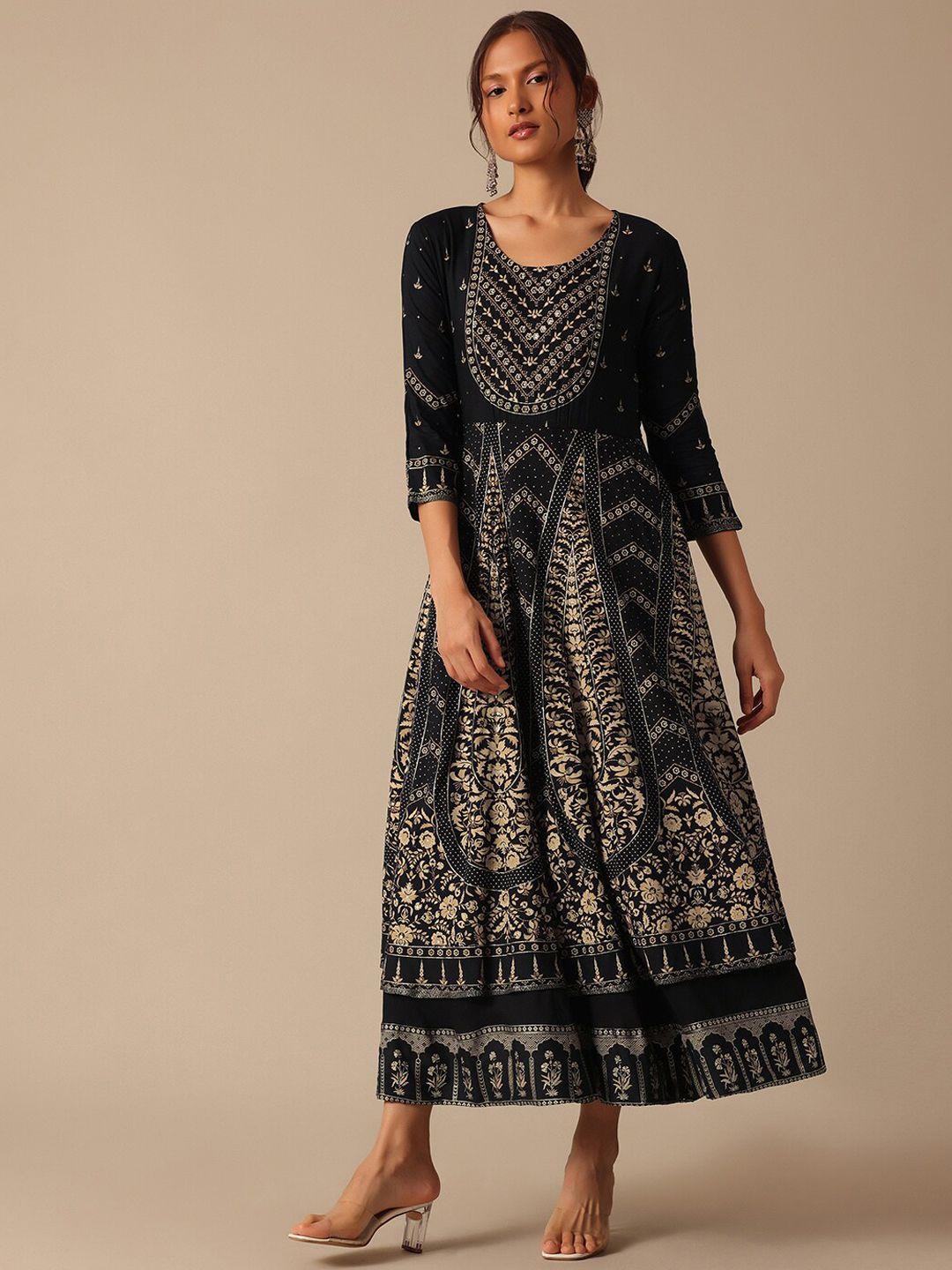 kalki fashion ethnic motifs printed fit & flare maxi ethnic dresses