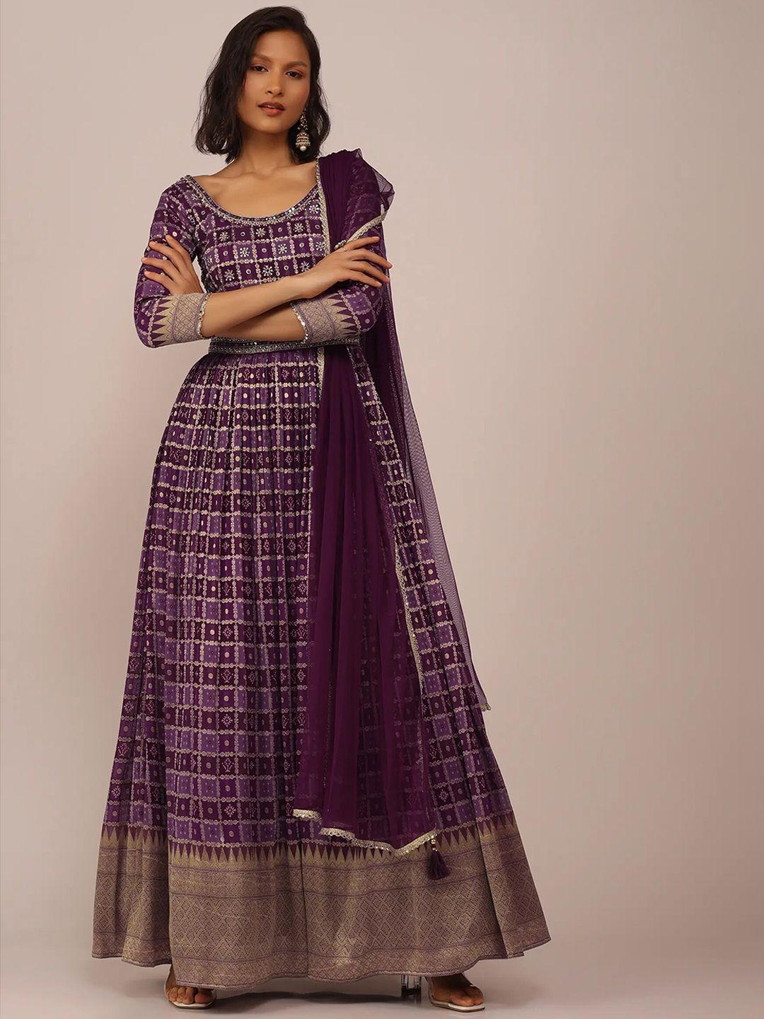 kalki fashion ethnic motifs printed georgette fit & flare ethnic dress with dupatta