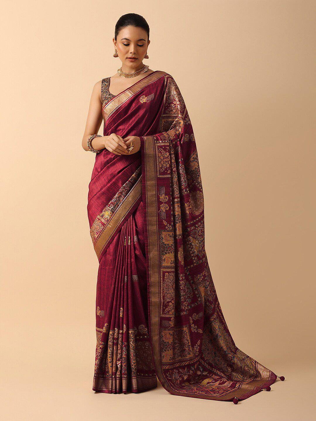 kalki fashion ethnic motifs printed zari saree