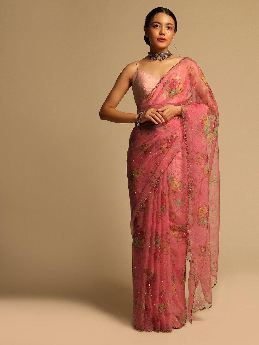 kalki fashion floral beads and stones organza saree