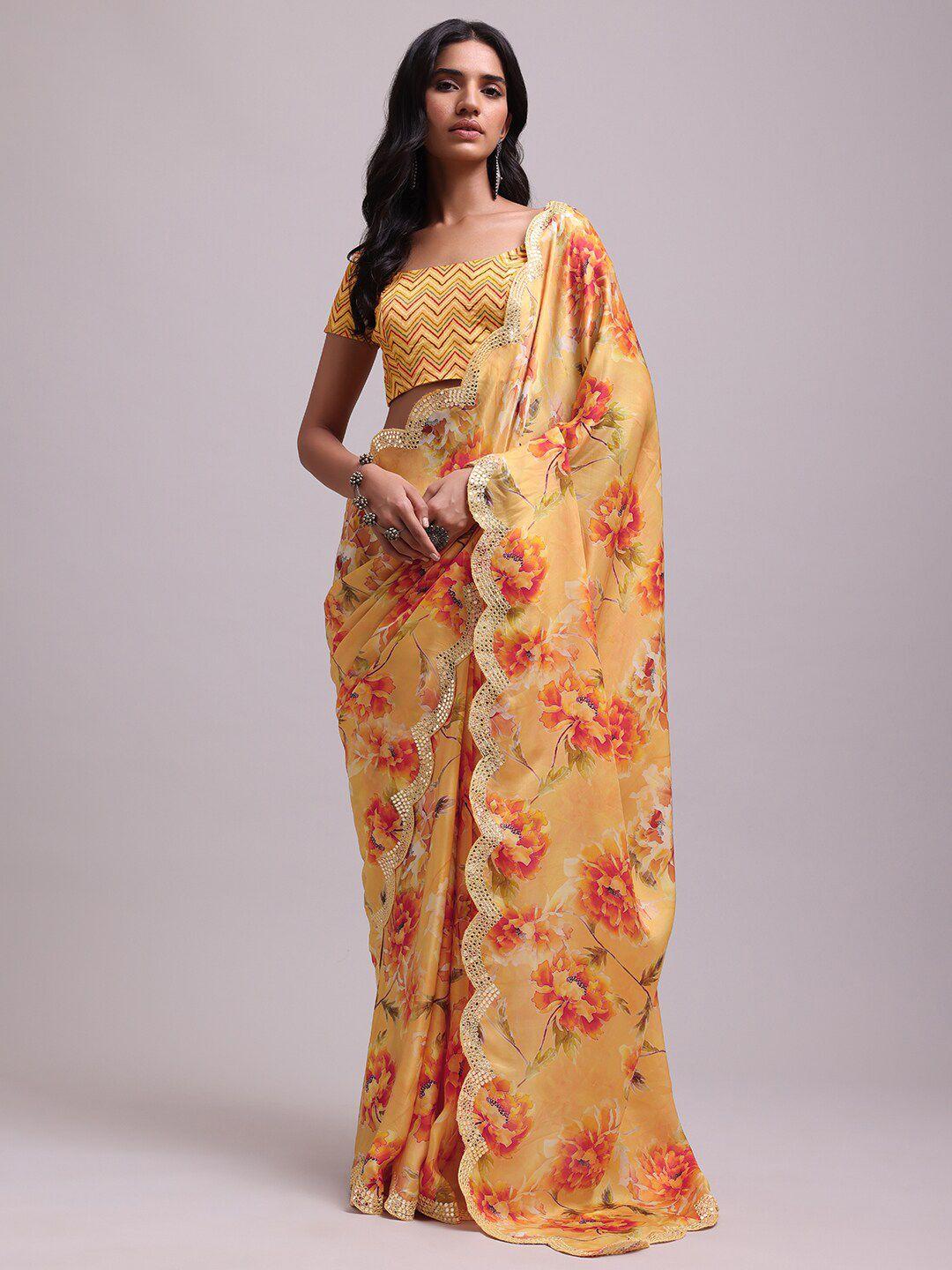 kalki fashion floral beads and stones saree