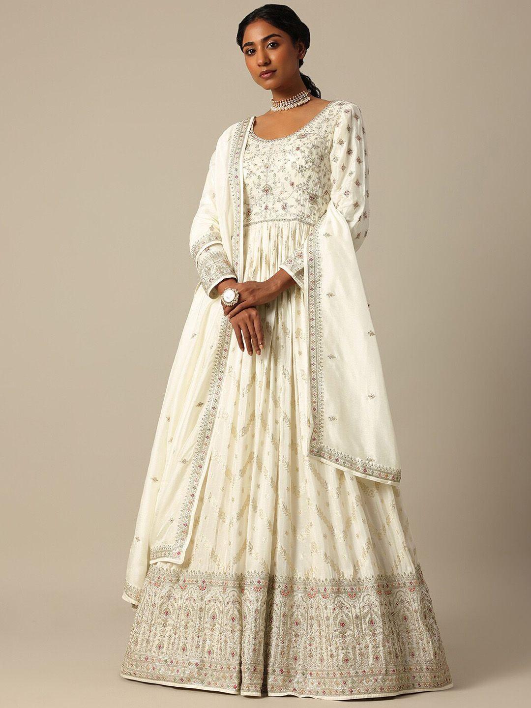 kalki fashion floral embroidered embellished detail maxi ethnic dress with dupatta