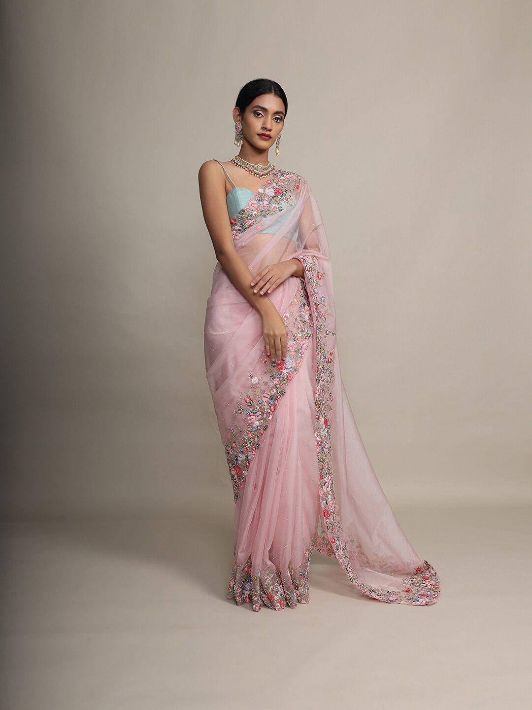 kalki fashion floral embroidered embellished saree