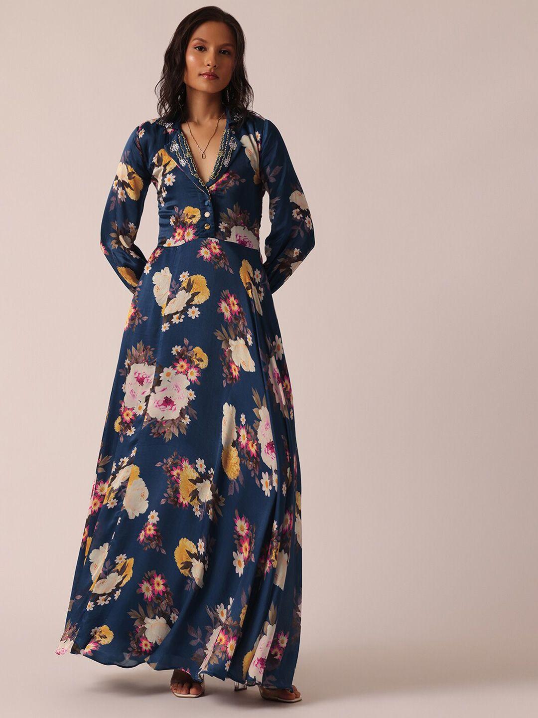 kalki fashion floral print sequined puff sleeve gown