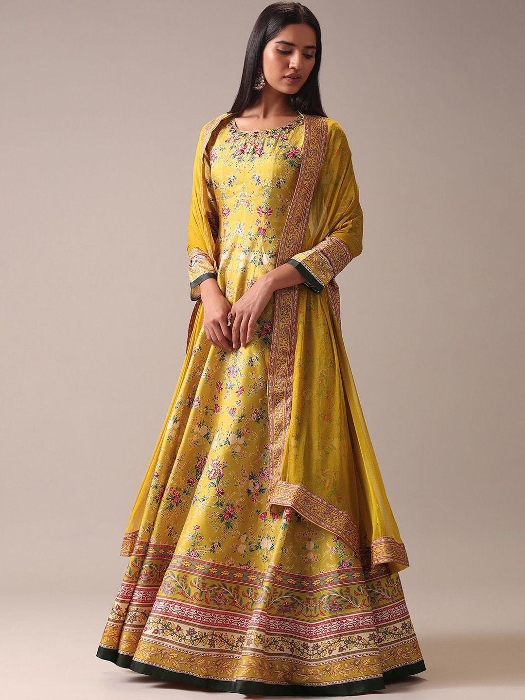 kalki fashion floral printed anarkali kurta with churidar & dupatta