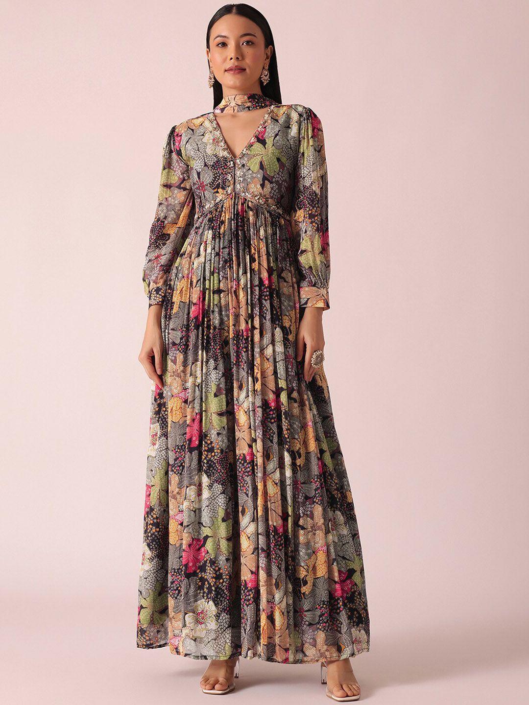 kalki fashion floral printed anarkali maxi dress with dupatta