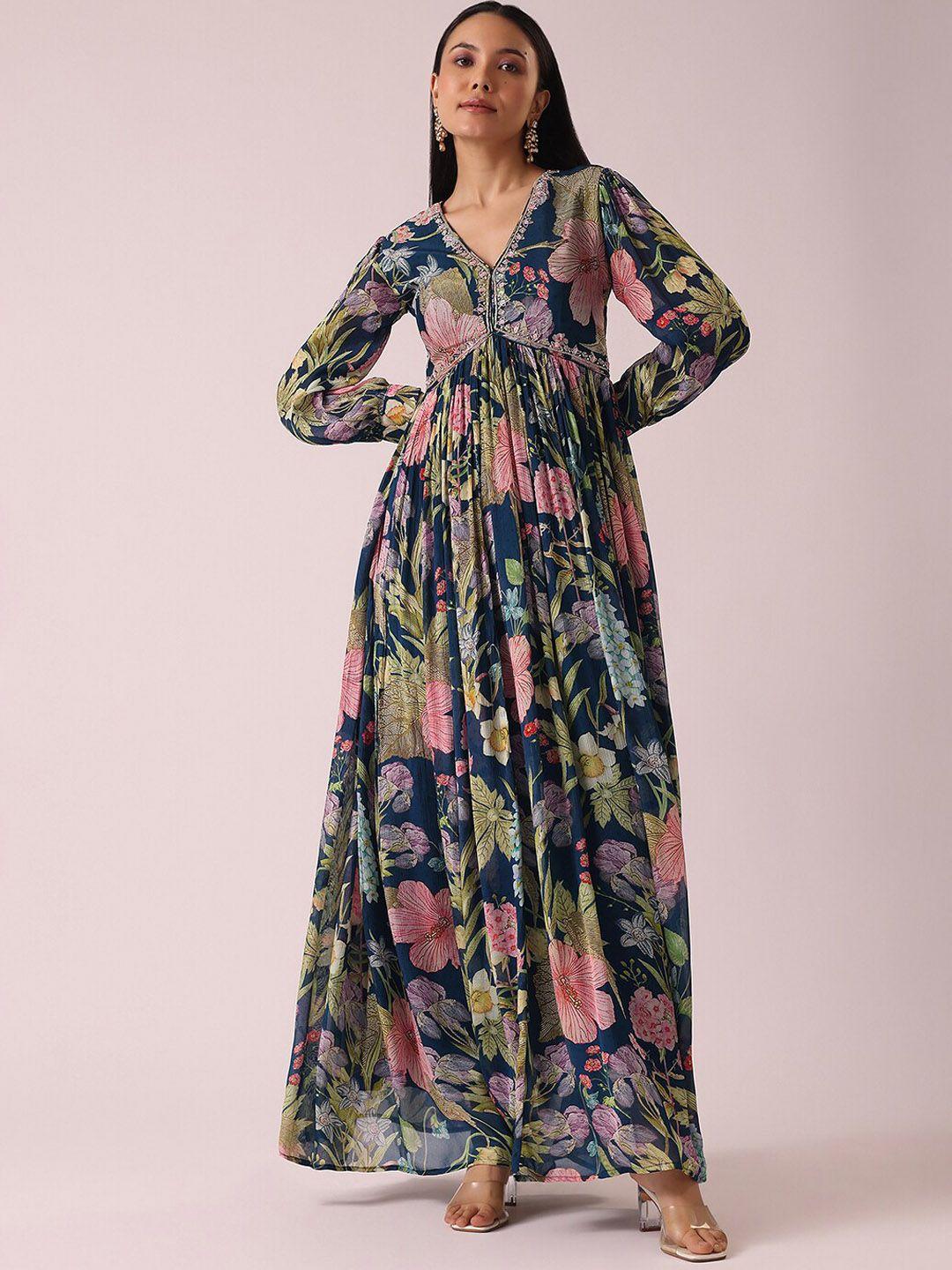 kalki fashion floral printed embellished ethnic maxi dress