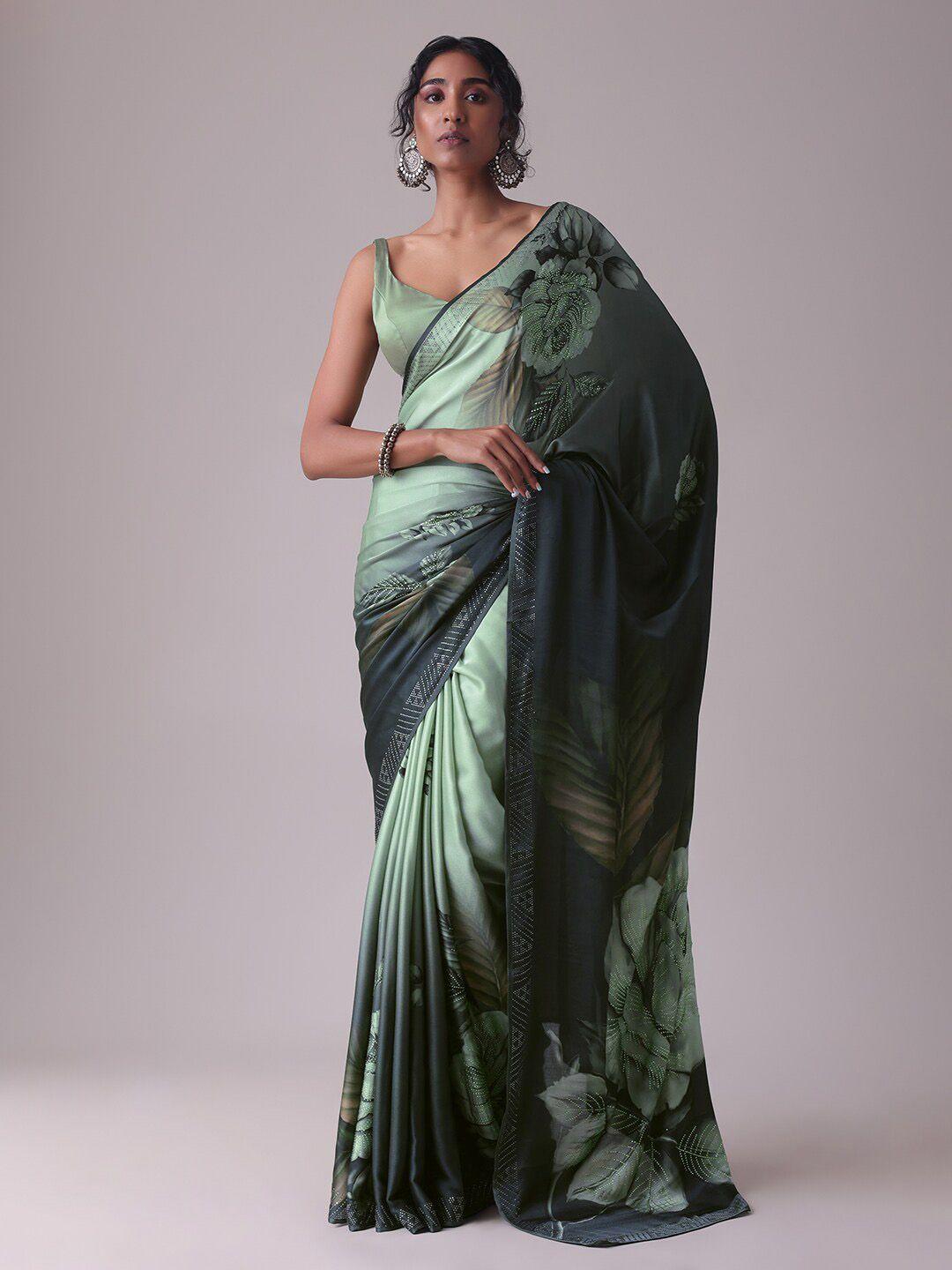 kalki fashion floral printed embellished satin saree