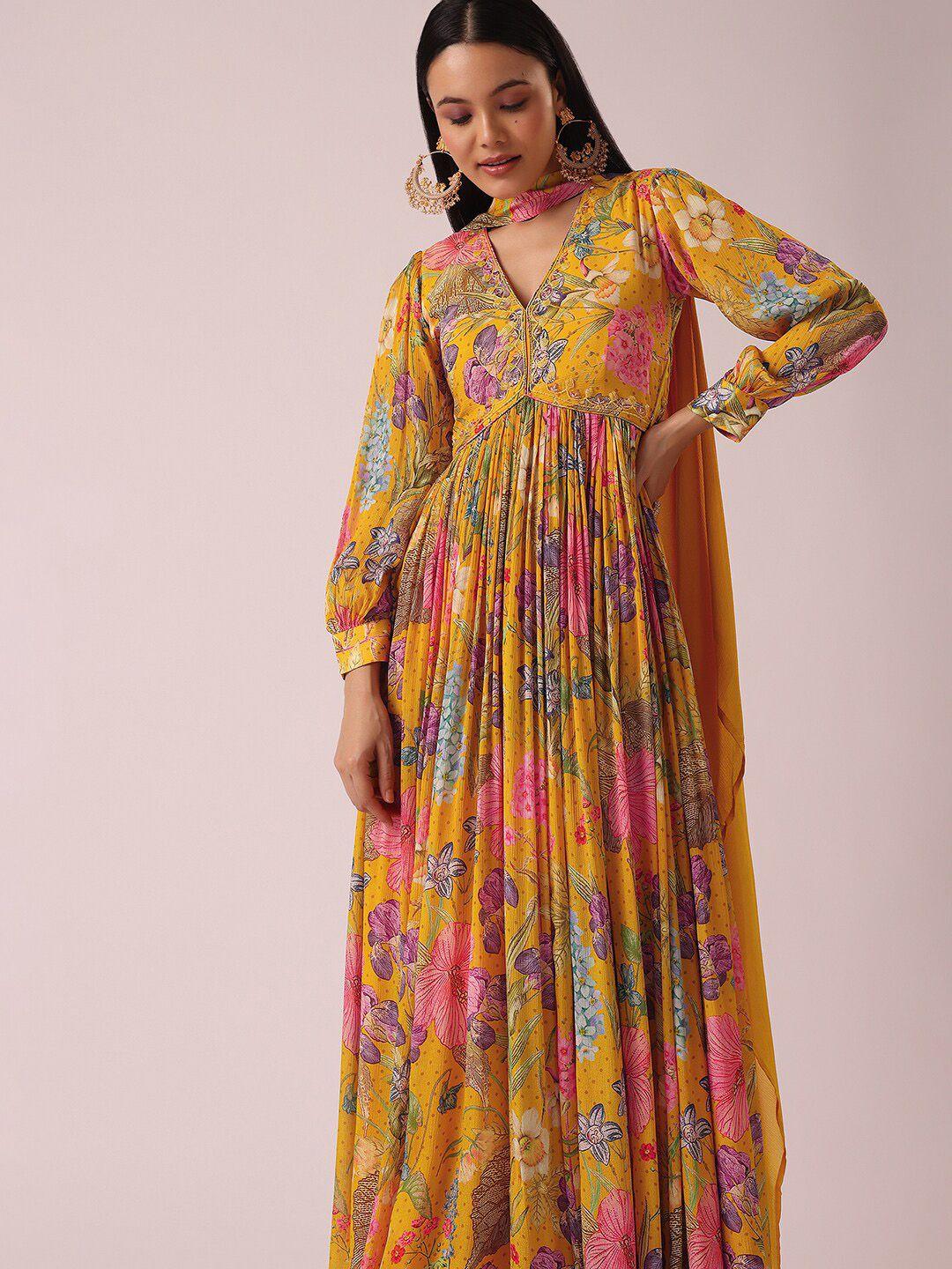 kalki fashion floral printed gown ethnic dress with dupatta