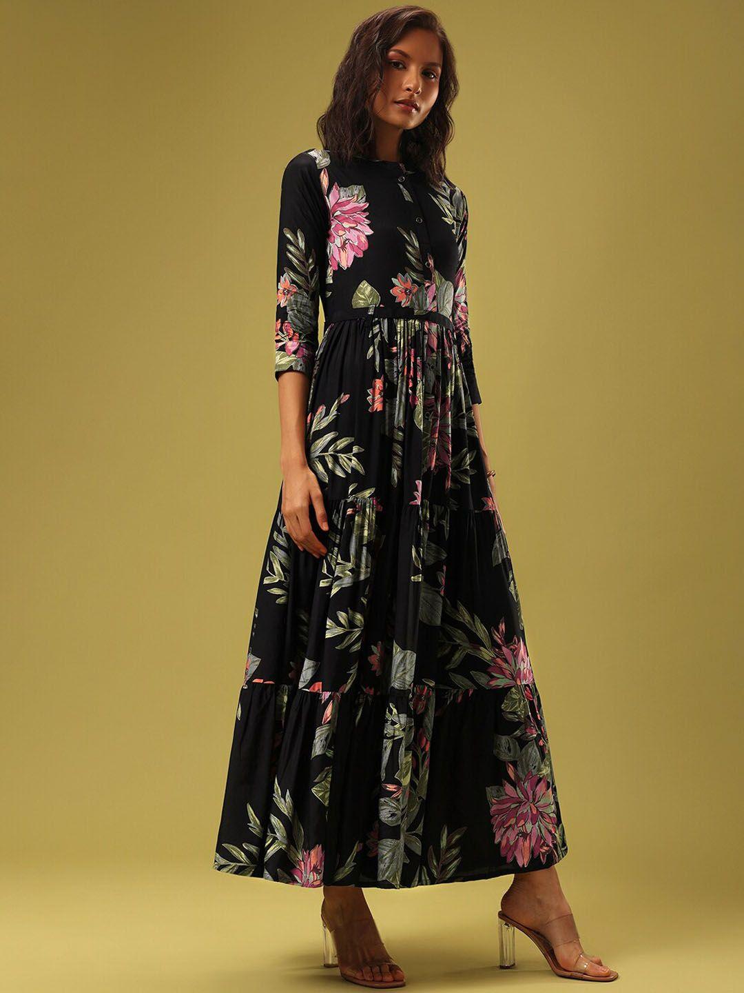 kalki fashion floral printed mandarin collar maxi dress