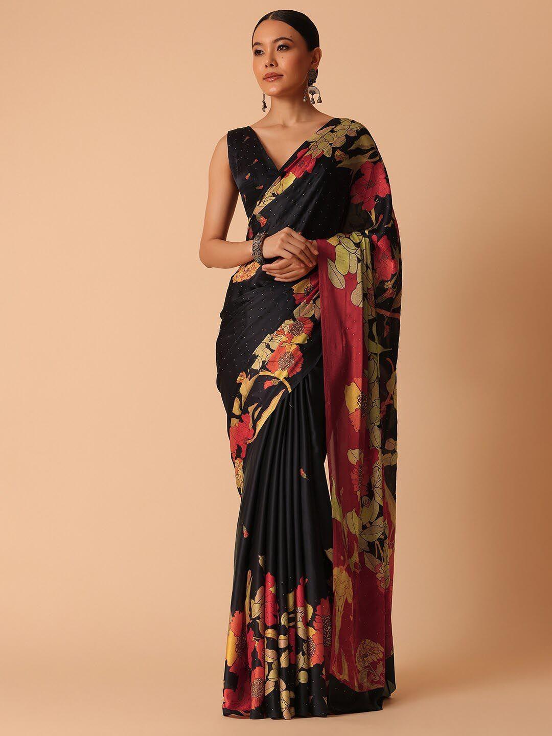 kalki fashion floral printed satin saree