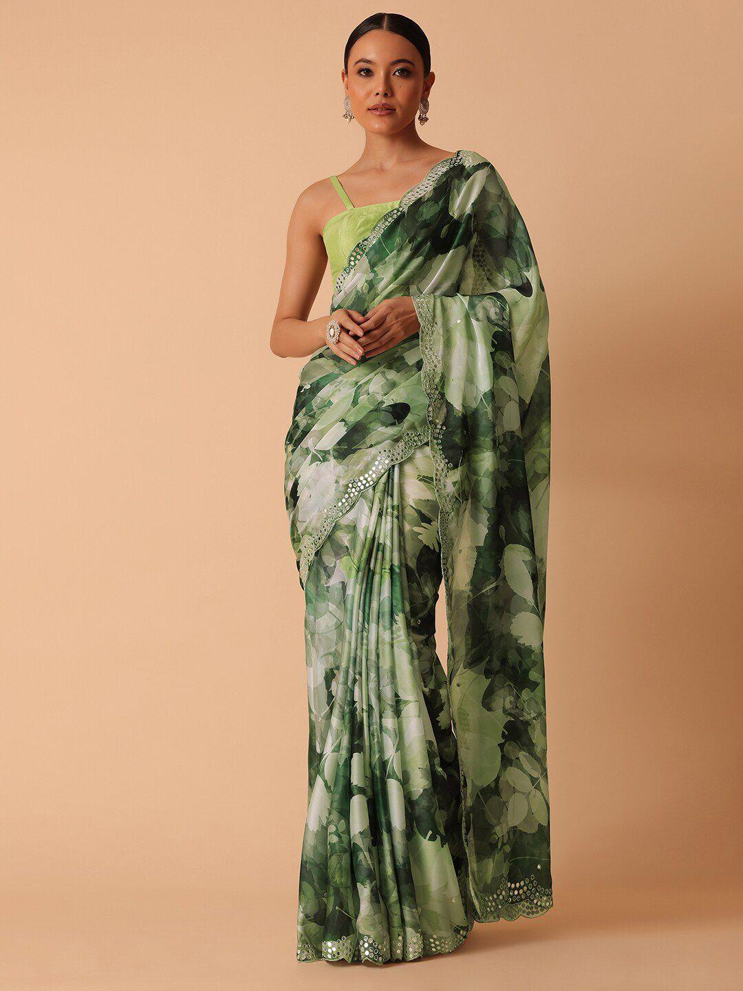 kalki fashion floral printed satin saree