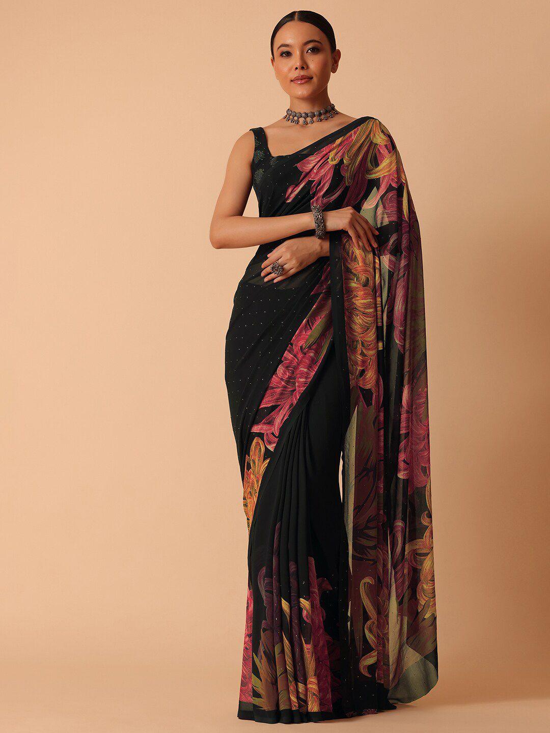 kalki fashion floral printed satin saree