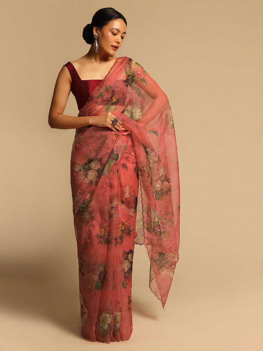 kalki fashion floral printed stone work organza saree