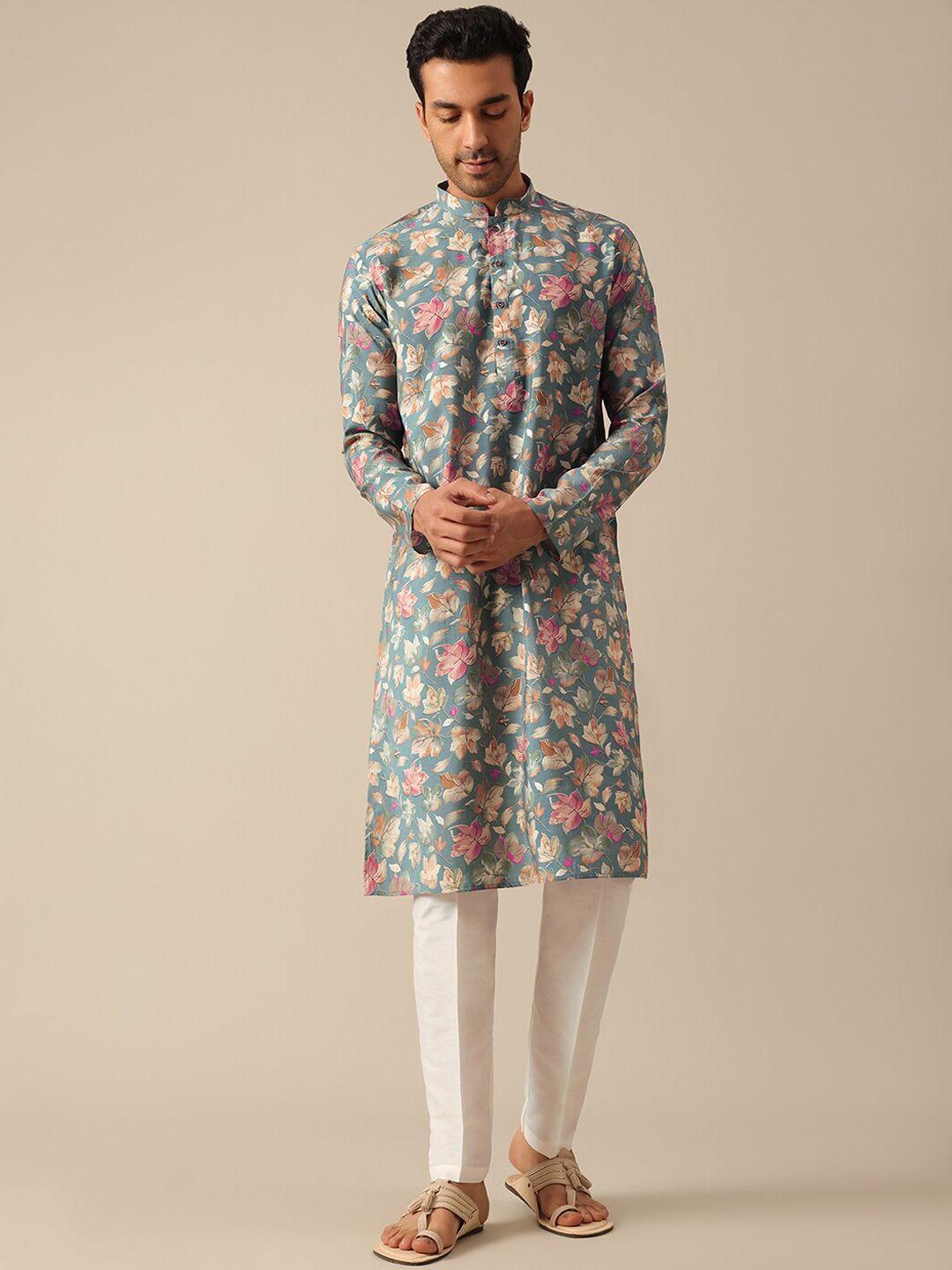 kalki fashion floral printed straight kurta with pyjamas
