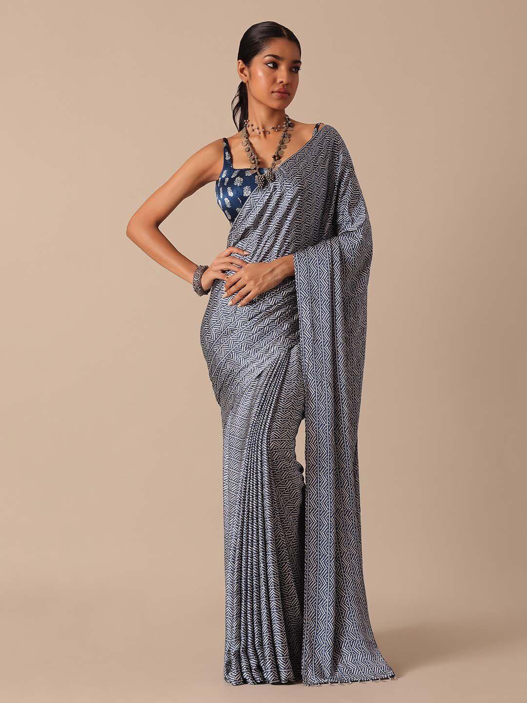 kalki fashion geometric printed satin saree with tassel