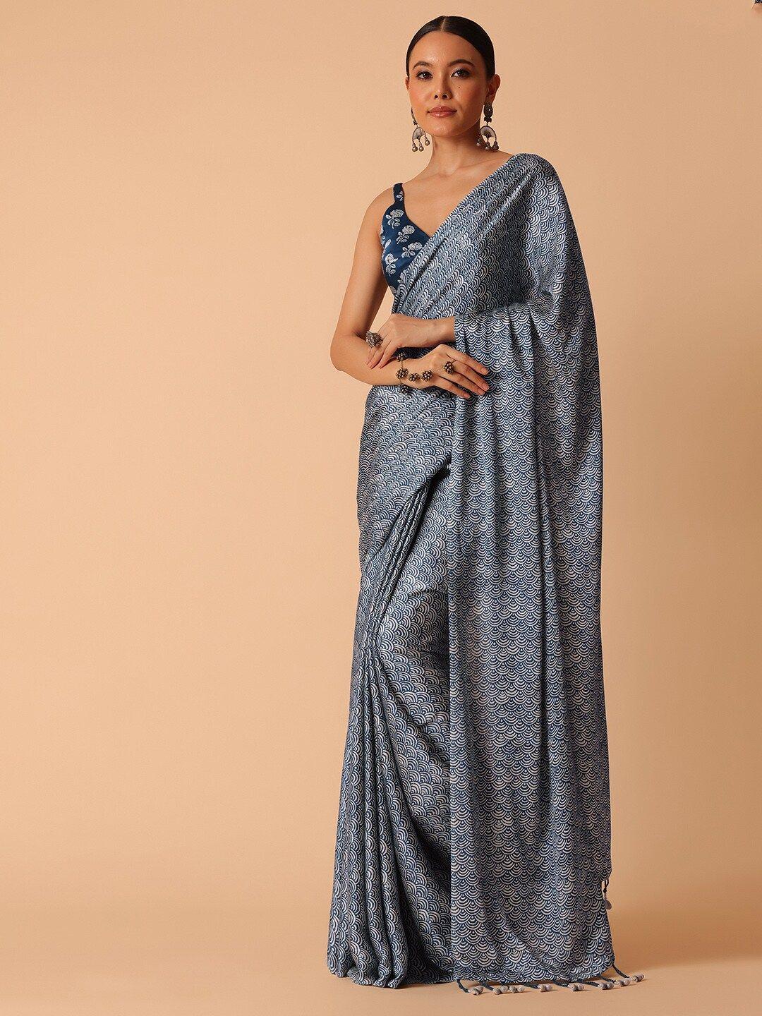 kalki fashion geometric printed satin saree