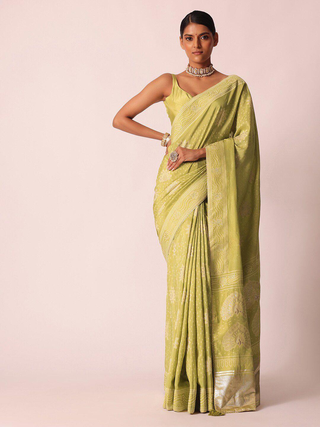 kalki fashion green silk blend bandhani saree