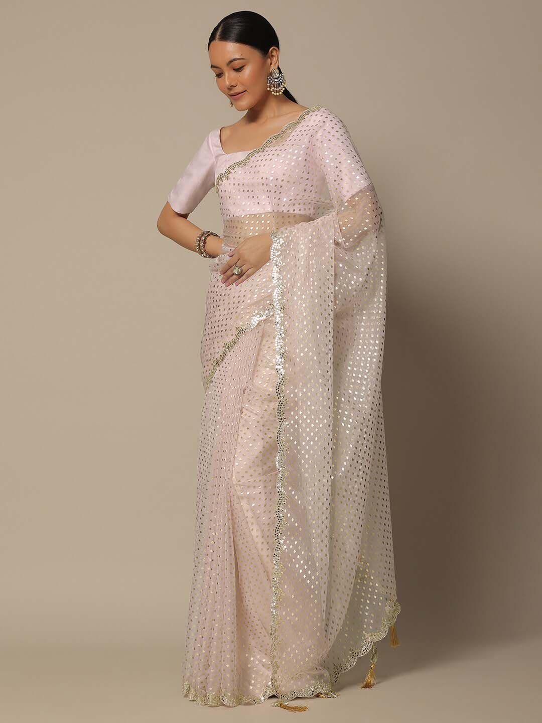 kalki fashion mirror work organza saree