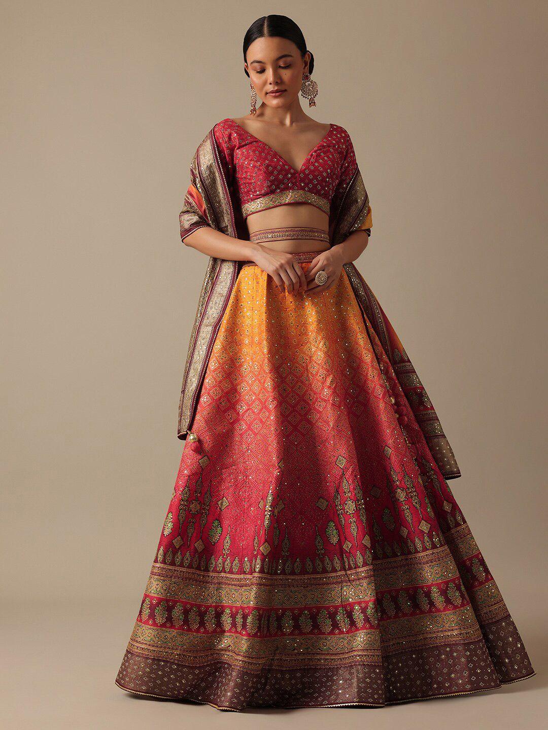 kalki fashion orange embellished ready to wear lehenga & blouse with dupatta