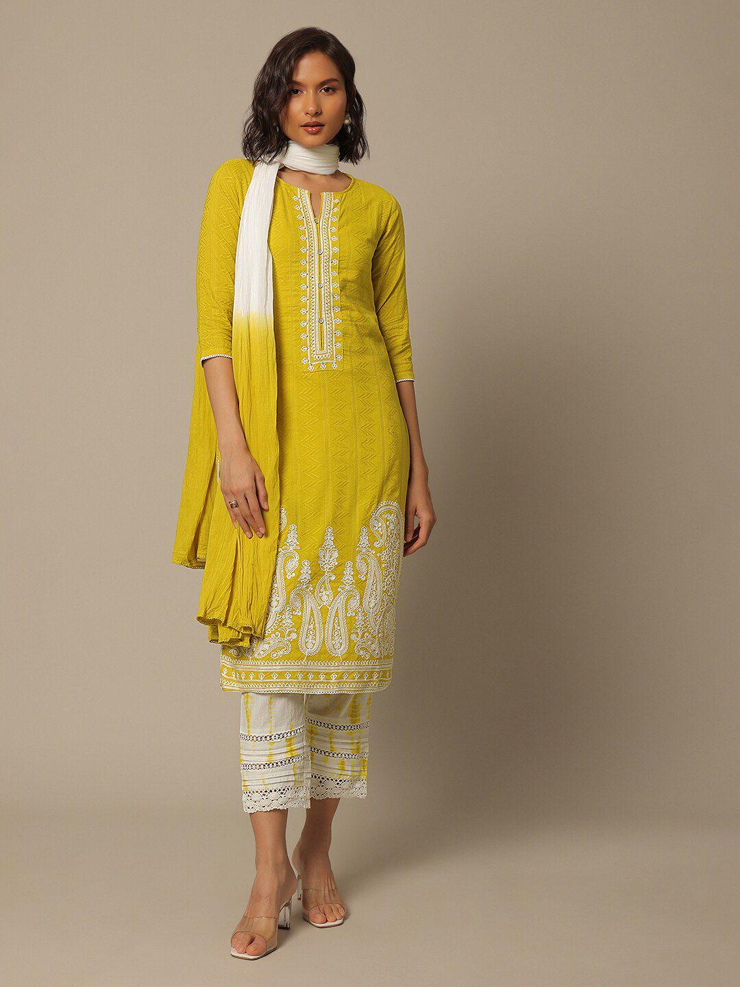kalki fashion paisley embroidered regular thread work kurta with trousers & dupatta