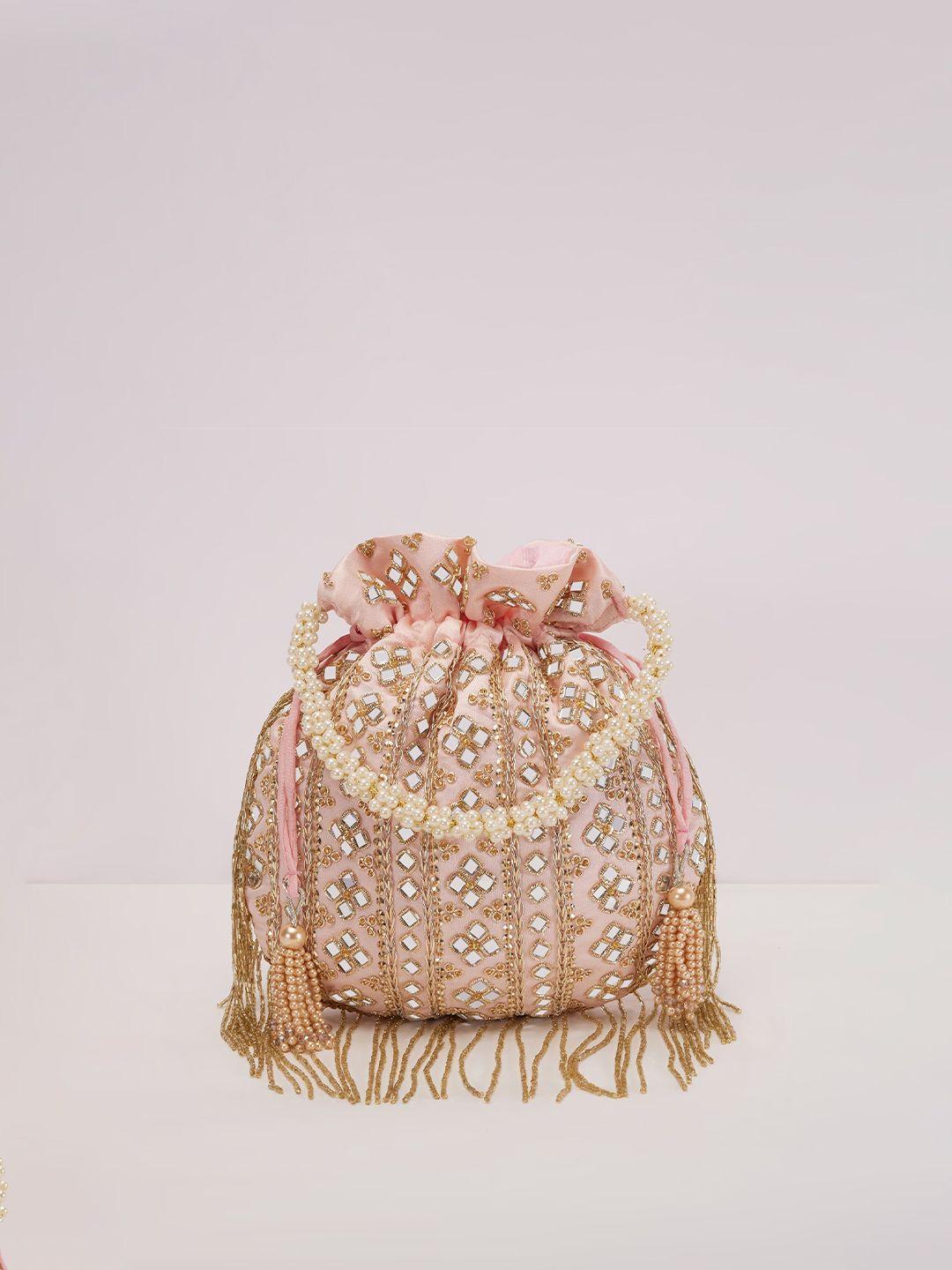 kalki fashion pink & gold-toned embellished potli clutch