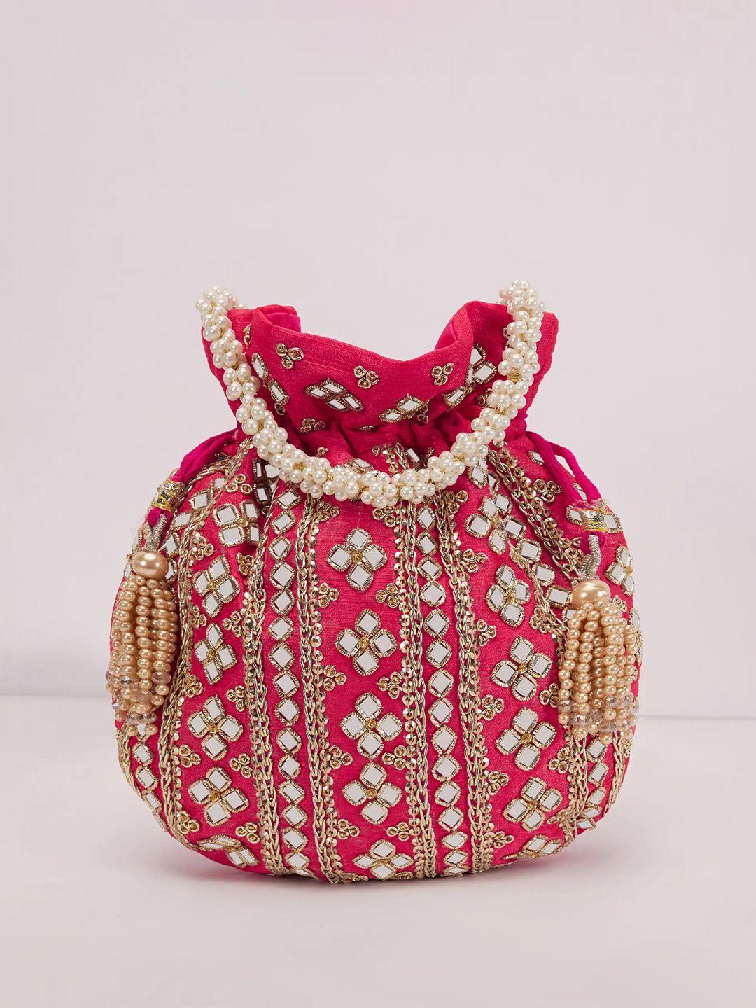 kalki fashion pink embroidered potli clutch