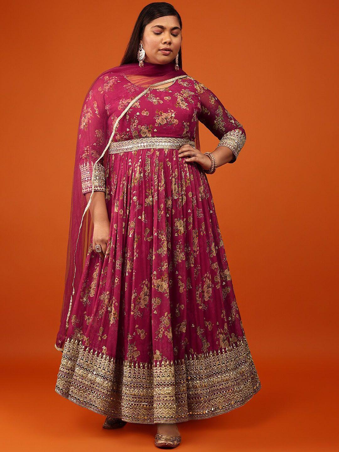 kalki fashion plus size floral printed georgette ethnic dress with dupatta