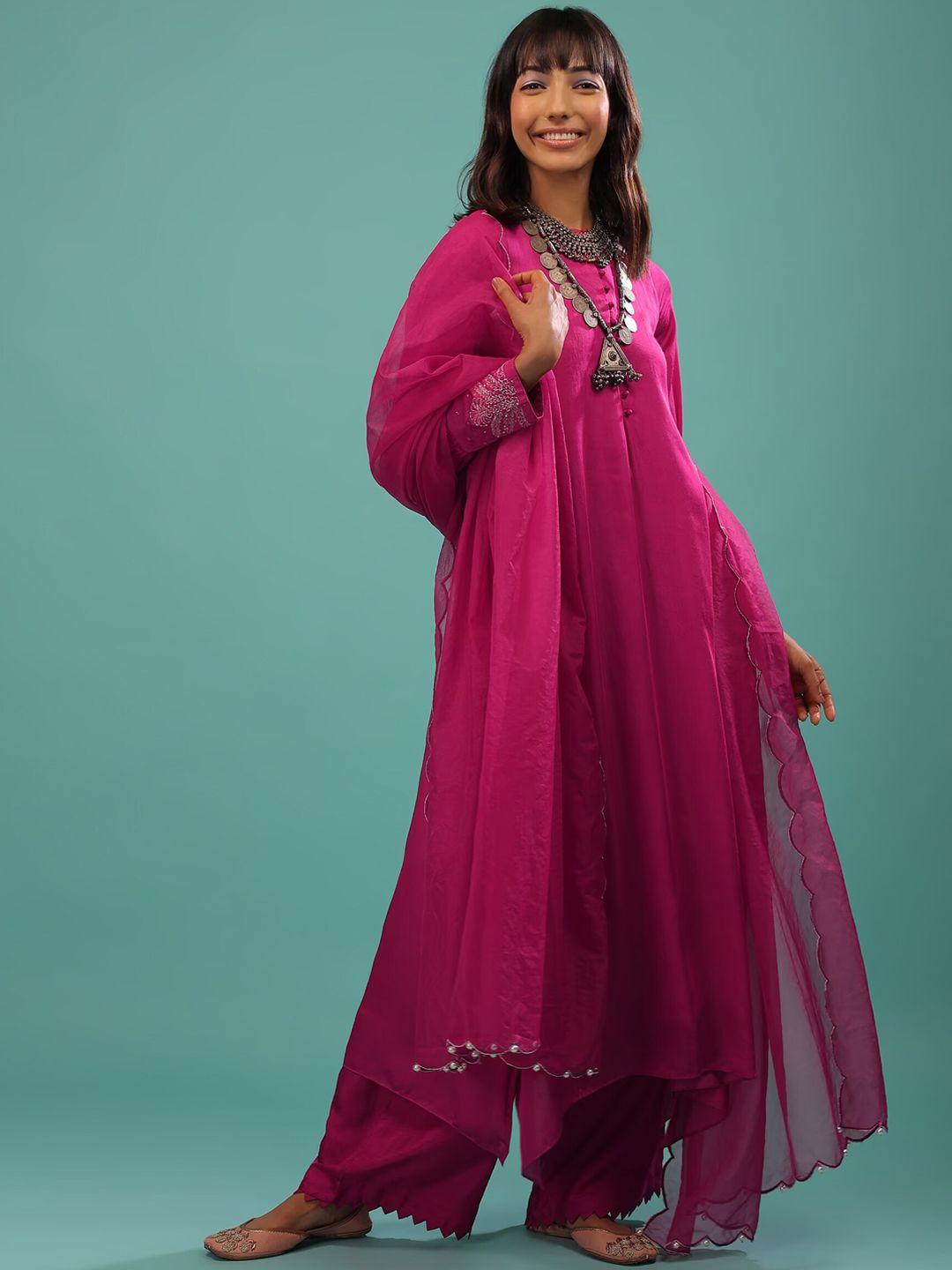 kalki fashion satin a-line kurta & palazzos with dupatta