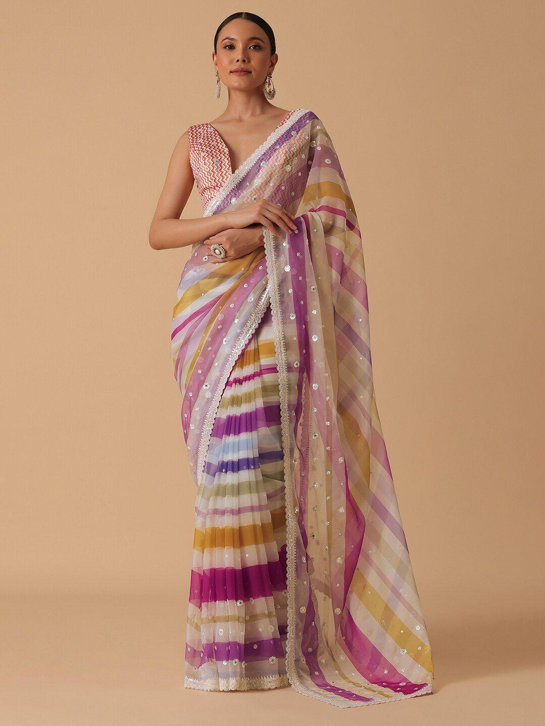 kalki fashion striped embellished sequinned organza saree