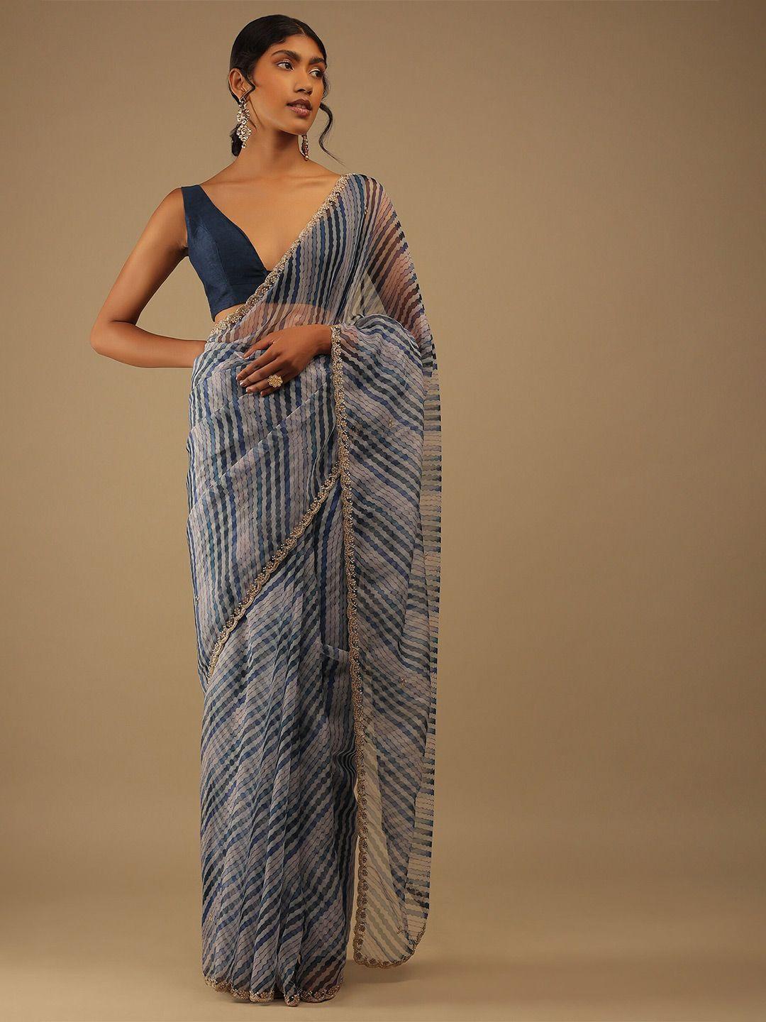 kalki fashion striped embroidered saree