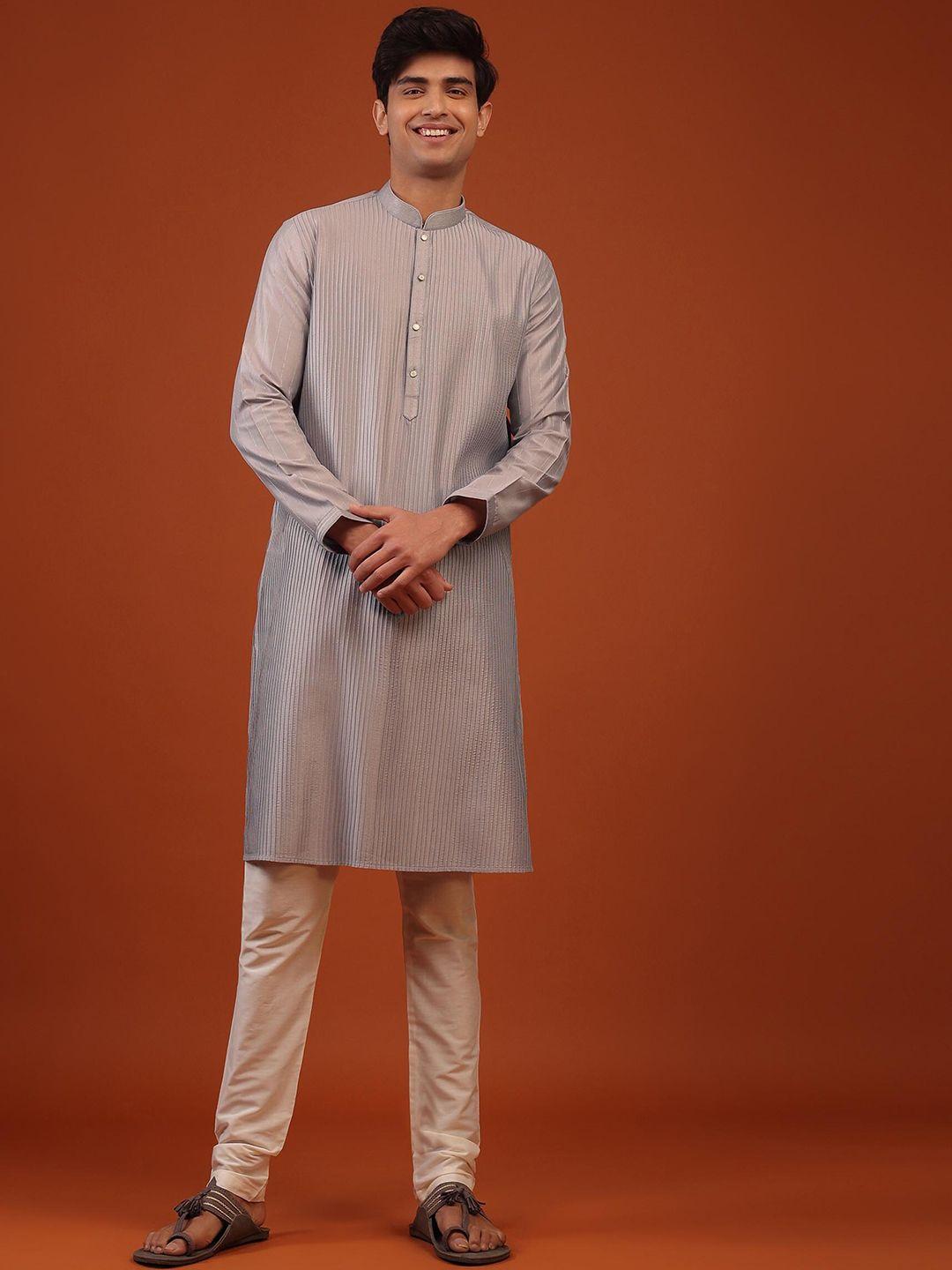 kalki fashion striped mandarin collar kurta with churidar