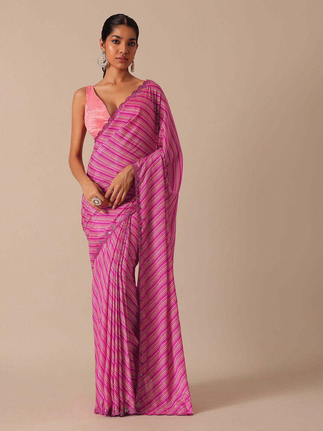 kalki fashion striped satin mirror work saree