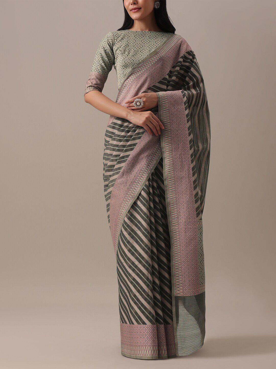 kalki fashion striped woven design silk cotton saree