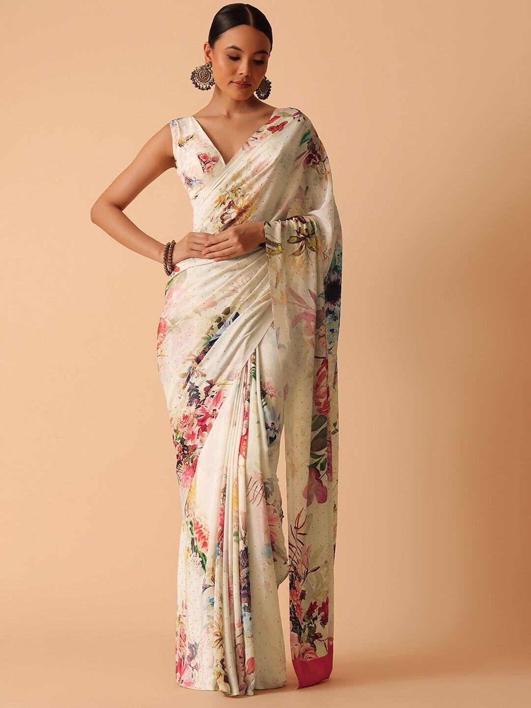 kalki fashion white satin saree