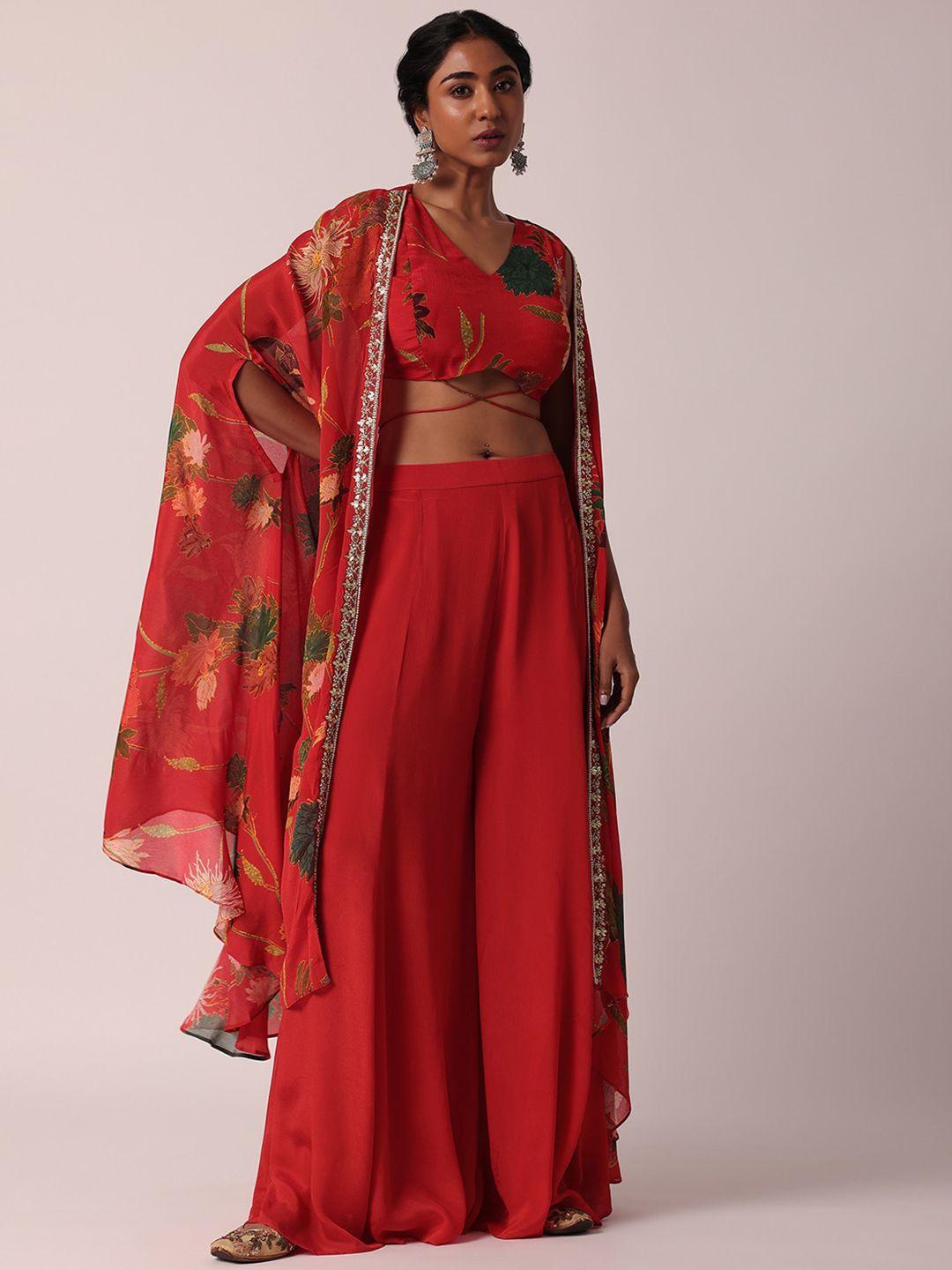 kalki fashion women embroidered layered gotta patti silk chiffon kurta with skirt