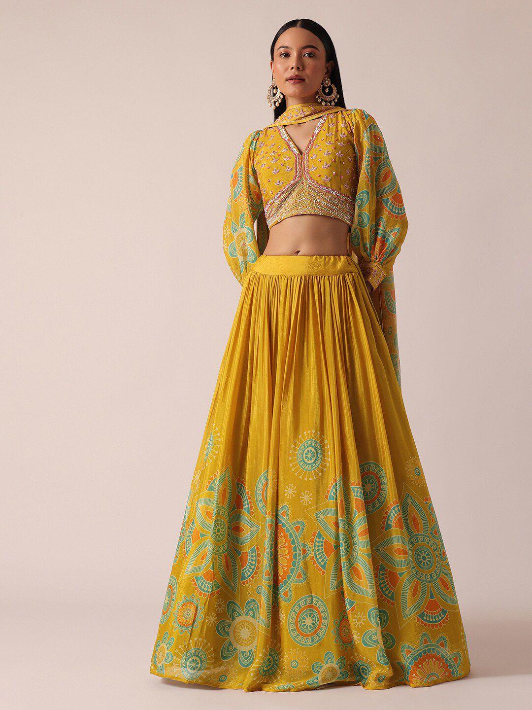 kalki fashion yellow embroidered ready to wear lehenga & blouse with dupatta